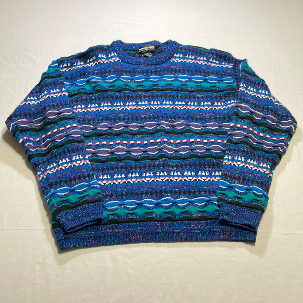 Expressions International Acrylic Vintage Knit Coogi Style Sweater Men Size XL .